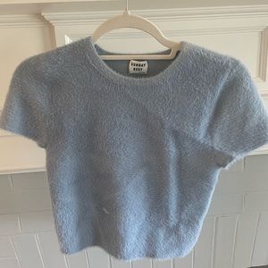 Aritzia Sundaybest Fuzzy Blue Shortsleeved Top
